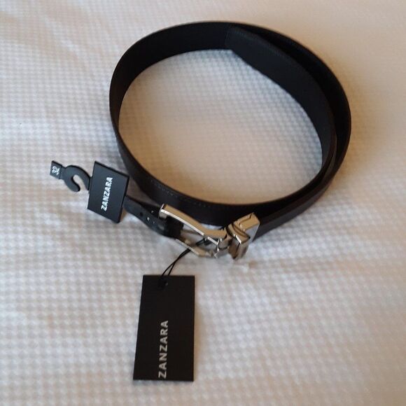 Zanzara Men Black Leather Black/Brown Belt 32/80 - Picture 1 of 12